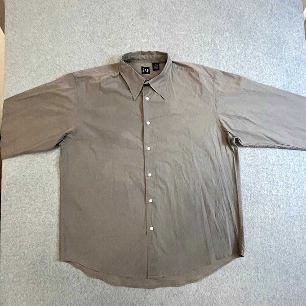 GAP Men’s XL Solid Gray Woven Cotton Lycra Long Sleeve Button-Up Point Collar